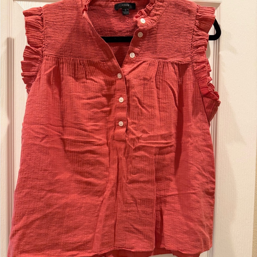 J. Crew Women's Coral Ruffle Sleeve Blouse